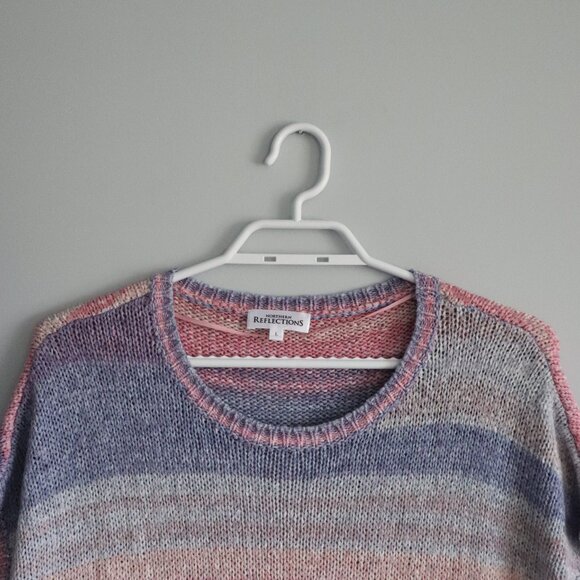 Northern Reflections Women's Sz L Multicolored Crew Striped‎ Crochet Tee Shirt - Picture 4 of 10